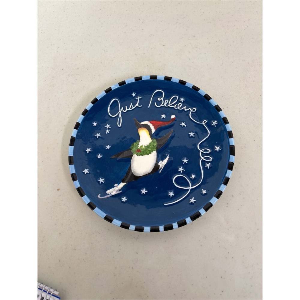 Bella Casa by Ganz Decorative Plate Penguin‎ Skating Just Believe Christmas